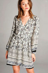 All Out Taupe Floral Wrap Mini Dress