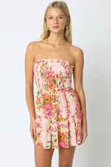 Fresia Pink Floral Strapless Dress
