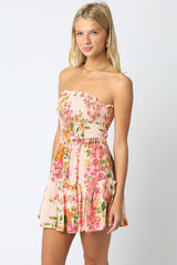 Fresia Pink Floral Strapless Dress