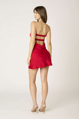 Gia Red Satin Strapless Mini Dress