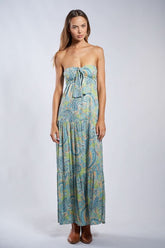 Selene Green Paisley Floral Strapless Maxi Dress