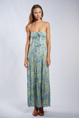 Selene Green Paisley Floral Strapless Maxi Dress