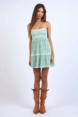 Spencer Green Dot Print Babydoll Mini Dress