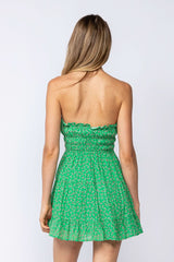 Sarah Green Floral Strapless Mini Dress