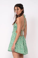 Kristen Green Floral Halter Mini Dress