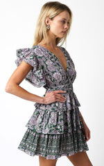 Jodie Green Floral Tiered Ruffle Mini Dress