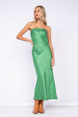 Marla Green Floral Satin Strapless Maxi Dress