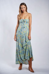 Selene Green Paisley Floral Strapless Maxi Dress