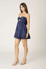 Hayden Navy Satin Strapless Babydoll Dress
