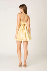 Hayden Yellow Satin Strapless Babydoll Dress