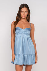 Bailey Blue Satin Babydoll Mini Dress