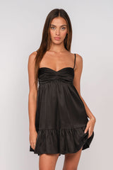Bailey Black Satin Babydoll Mini Dress