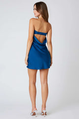 Tina Teal Blue Satin Strapless Mini Dress