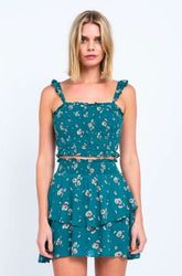 Gina Green Floral Print Two-Piece Dress
