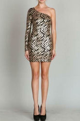 Poison Ivy Gold Sequin One Shoulder Dress