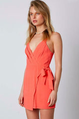 Love at First Sight Coral Wrap Mini Dress
