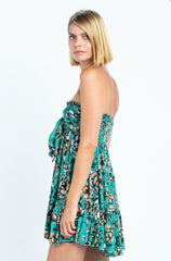 Saint-Tropez Jade Green Floral Print Strapless Dress