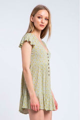 Tina Apple Green Boho Print Mini Dress