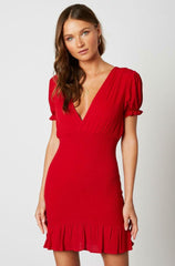 My Darling Red Smocked Puff Sleeve Mini Dress