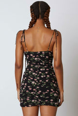 Angie Black Floral Ruched Bodycon Dress