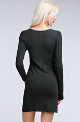 Here and Now Olive Long Sleeve Bodycon Sweater Dress