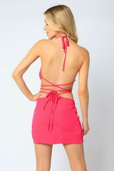 Lucia Fuchsia Strappy Waist Two-Piece Mini Dress Set