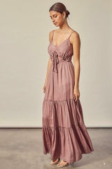 Sweet and Flirty Dusty Mauve Tiered Maxi Dress