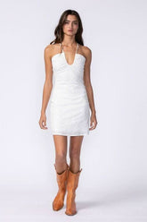 Gia White Eyelet Halter Mini Dress