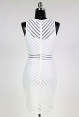 Expectations Mesh White Chevron Striped Dress