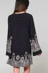 Ashbury Black Floral Print Bell Sleeve Shift Dress