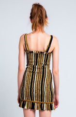 Ciao Bella Black and Gold Striped Smocked Mini Dress