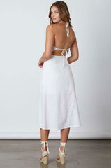 Parga White Tie-Back Midi Dress