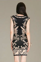 Anthi Black Floral Bodycon Sweater Dress