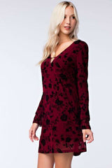 Taylor Wine Burnout Velvet Ruffle Shift Dress