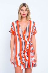 Tina Orange Striped Wrap Dress