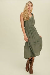 Why Wait Olive Tie-Strap Midi Dress