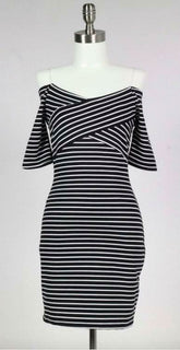 Movin' On Baby Off-The-Shoulder Striped Bodycon Dress
