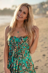 Saint-Tropez Jade Green Floral Print Strapless Dress