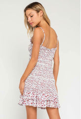 Rhea White and Red Floral Smocked Ruffle Mini Dress