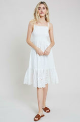 Summer Sun White Smocked Midi Dress