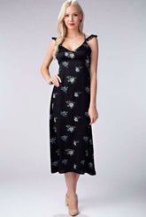 Along the Prairie Black Floral Print Midi Dress