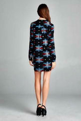 Desiree Embroidered Black Long Sleeve Tunic Dress