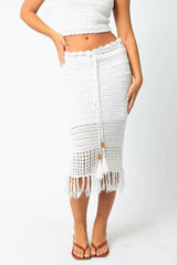 Salty Sun White Knit Halter Lace-Up Midi Dress Set