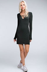 Here and Now Olive Long Sleeve Bodycon Sweater Dress
