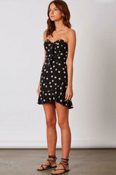 Oasis Black Floral Print Strapless Mini Dress