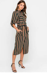 Laura Navy and Rust Striped Midi Shirt Dress