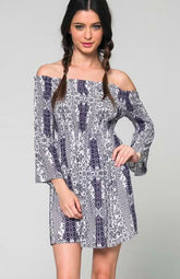 Soma Navy  Print Off-The-Shoulder Flared Dress