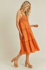 Lush Savanna Orange Rust Crochet Midi Dress