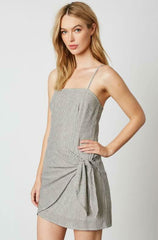 Tina Cream and Black Striped Side Tie Mini Dress