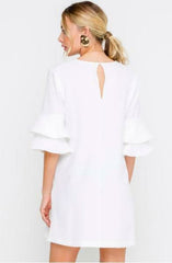 Jaqueline White Ruffle Sleeve Shift Dress
